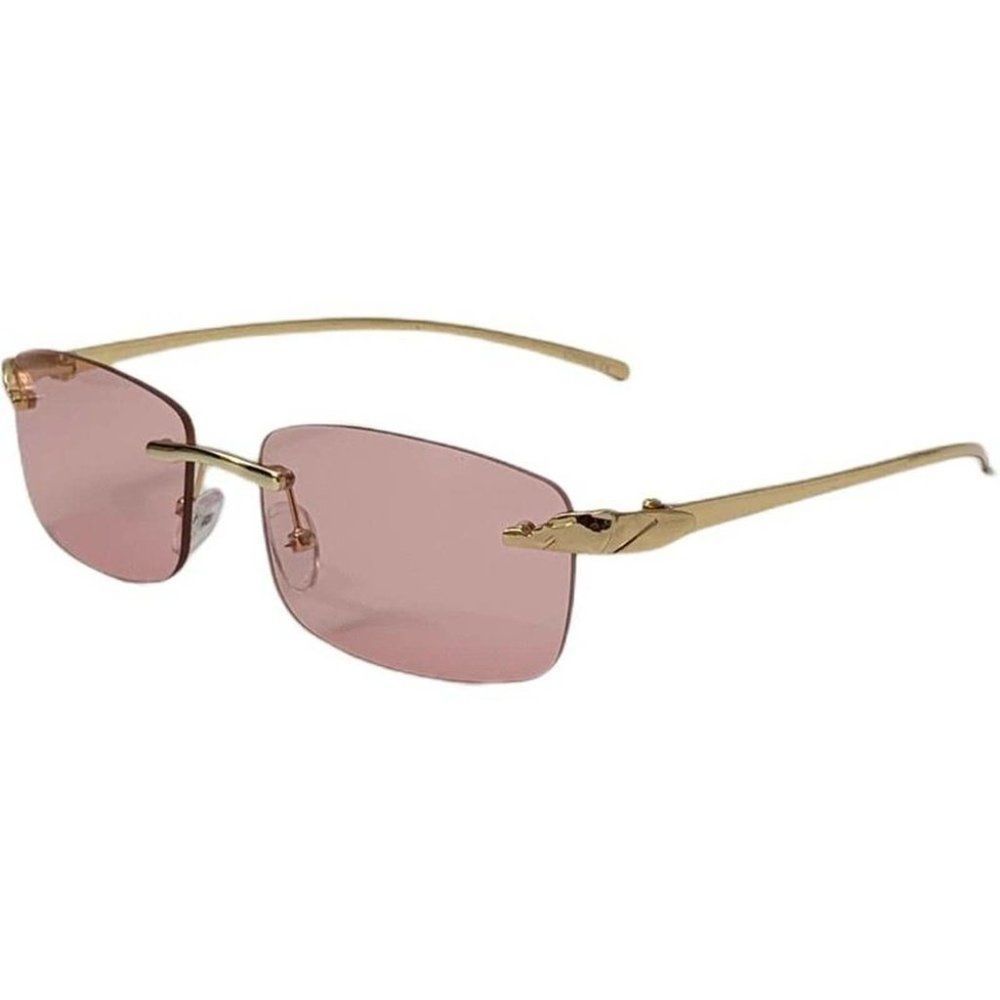 6124 | Pink Rimless Rectangle Sunglasses - Picture 2 of 5
